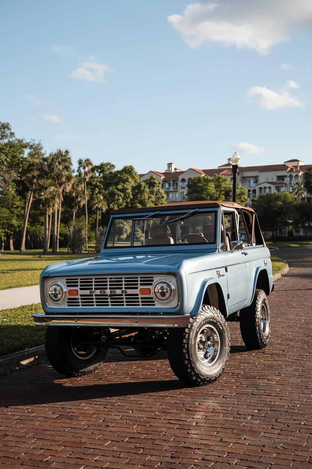Coyote-Powered 1973 Ford Bronco — exterior front three-quarter view