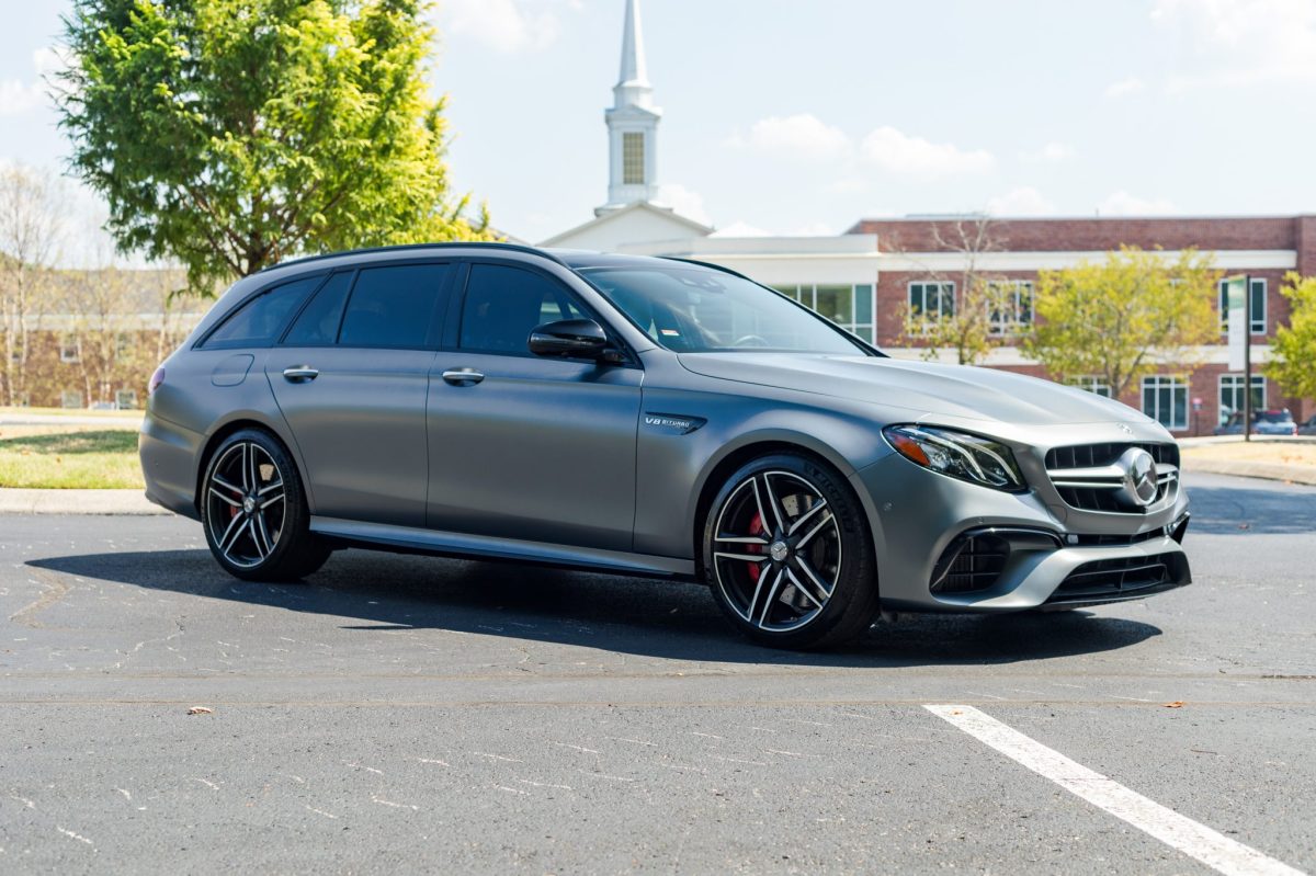 10k-Mile 2020 Mercedes-AMG E63 S 4MATIC Wagon — exterior front three-quarter view